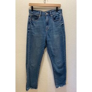 American Eagle Outfitters Mom Jeans Medium Wash Distressed Raw Hem Size 6